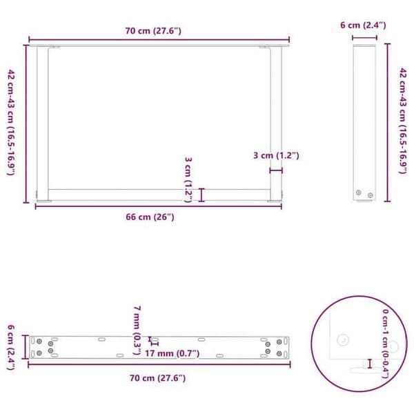 vidaXL U-formade soffbordben, 2 stycken, vit, 70 x (42-43) cm, stål 4013165
