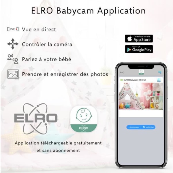 ELRO BC3000-2 Baby Monitor Royale HD Baby Monitor med 12,7 cm pekskärm och app - med extra kamera