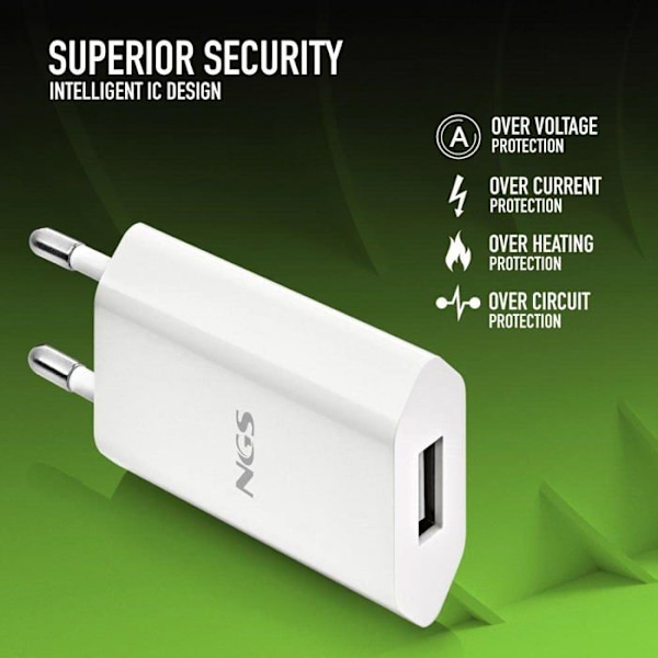 USB-laddare - NGS - BUCKET ACE - 5W - Automatisk detektering - Överhettningsskydd