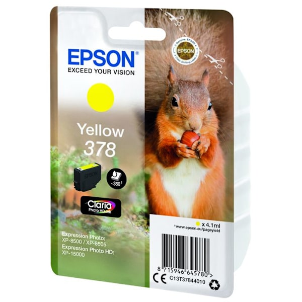 Epson 378 4,1 ml Gul Original Clamshell-förpackning med radiolarm-akustisk bläckpatron för fotouttryck...