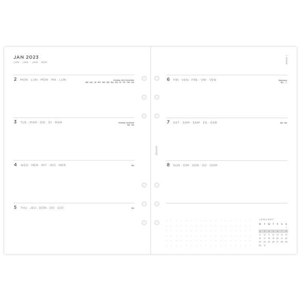 Agenda - arrangör - Filofax refill - 23-68590 - A5 Minimal Week på två sidor 2023 Dagbok, Vit ()