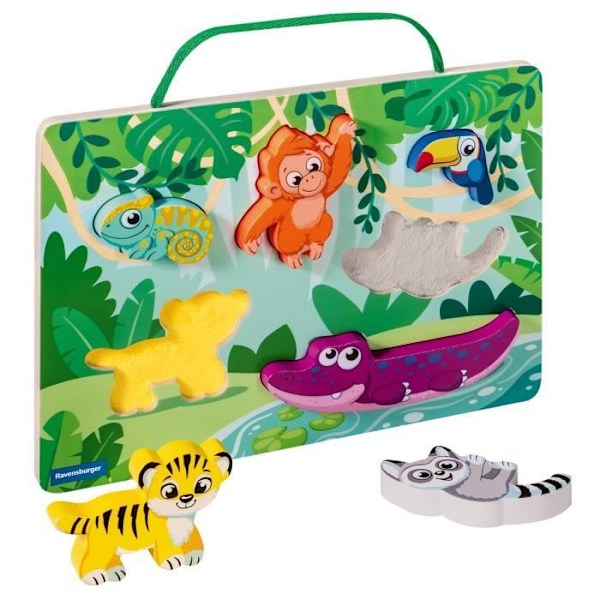 Ravensburger play+, Sensoriskt och magnetiskt träpussel - I djungeln, 6-36 månader, Första ålder, baby Flerfärgad
