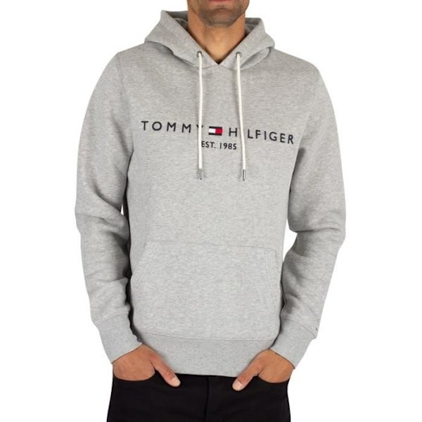 Huvtröja - Tommy Hilfiger - Grå - Broderad logotyp - Långärmad - Öppen ficka Grå XL