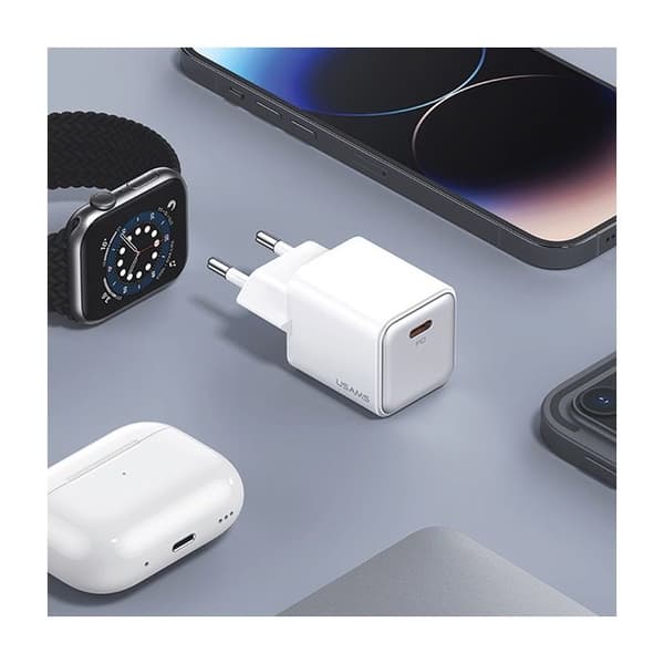 Laddare - USAMS - PD20W - Snabbladdning - USB-C/Lightning-kabel - Vit Vit