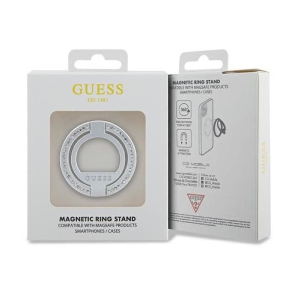 Magnetiskt fingerställ - Guess - MagSafe ringstativ - Silver - Strass - Stödfunktion Pengar