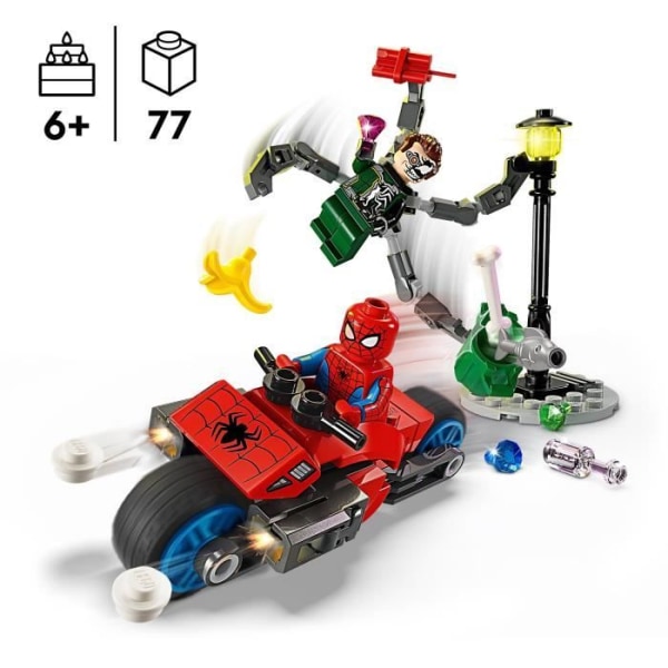 LEGO® 76275 Marvel Motorcykeljakt: Spider-Man vs. Doctor Octopus, leksaksmotorcykel med kanoner