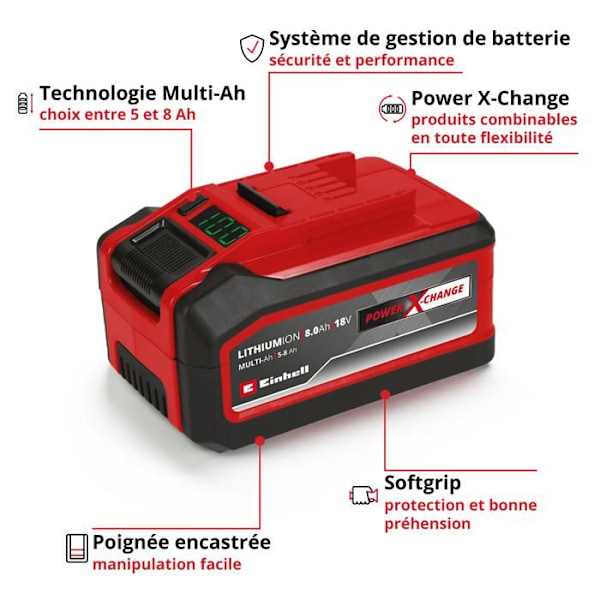 Einhell Batteri 8,0 Ah Multi-Ah Power X-Change PLUS (18V, 5-8 Multi-Ah, för alla Einhell Power X-Change-enheter)