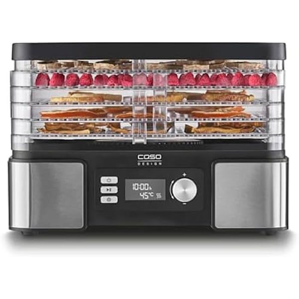 "Rundtorkare - CASO - DH 450 - Justerbar temperatur 30-70°C - Timer 0,5-48h - 5 stapelbara nivåer" Rostfritt stål, svart