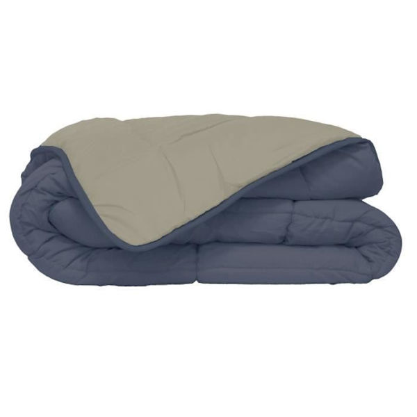 CALGARY Varmt täcke Microfiber 400g/m² Olja & Mastic 200x200cm Midnattsblå och beige