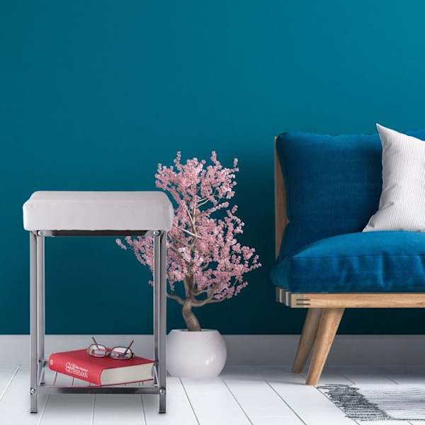 Badrumsstol - Relaxdays - Vit - 47 x 33 x 33 cm - Vadderad - Inomhus vit, silver