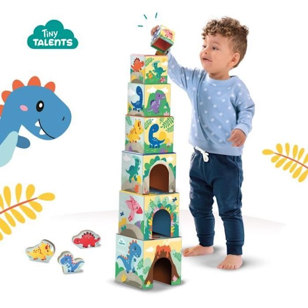 Staplingsblockstorn med dinosauriefigurer - Skicklighetsspel - SES CREATIVE - Staplingstorn med 3 dinosauriefigurer. Flerfärgad