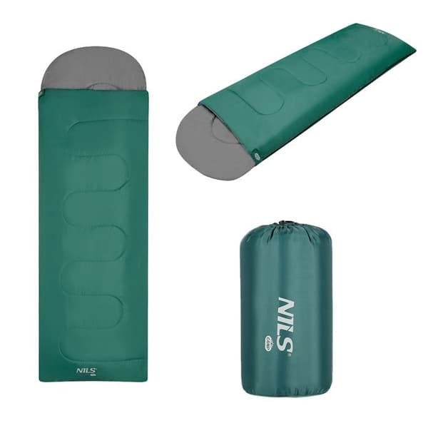 Rektangulär sovsäck - NILS CAMP - NC2105 - Grön-Grå - Polyester - Komforttemperatur 12-25°C - 180+30 cm VERT-GRIS