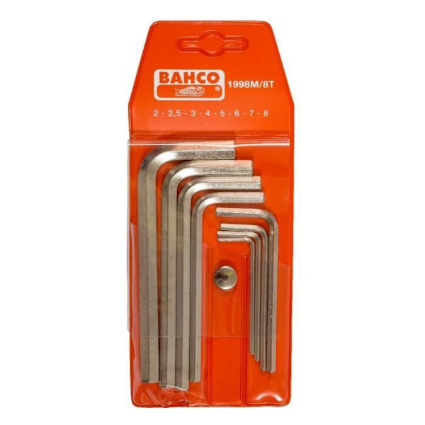 Bahco VINKELSKRUVMECKARE SET, 8 ST, HEX, FÖRNICKLAD - 1998M-8T