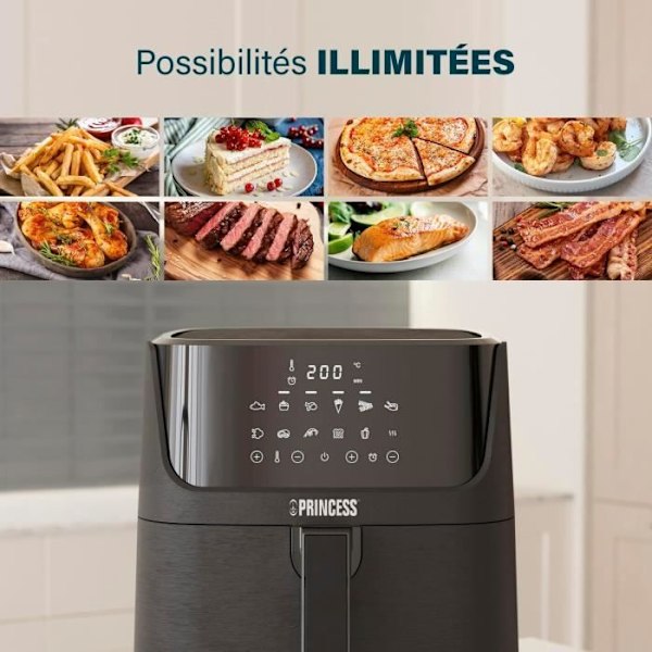 Luftfritös - PRINCESS - 182061 - 6,5 L - 1800 W - 12 Förinställda Program Svart