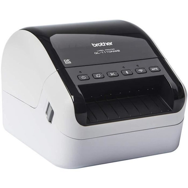 Storformatsetikettskrivare med många anslutningar (USB, Ethernet, Wi-Fi, Bluetooth, Airprint) Vit och svart