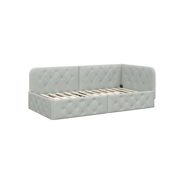 Vinklad sängram i sammet - vidaXL - Ljusgrå - 90x200 cm - L-formad design - Mångsidig bäddsoffa Ljusgrått