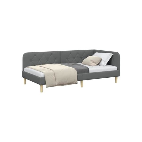 Sängram i tyg - vidaXL - Mörkgrå - 100x200 cm - L-formad design - Mångsidig bäddsoffa - Lamellram Mörkgrå