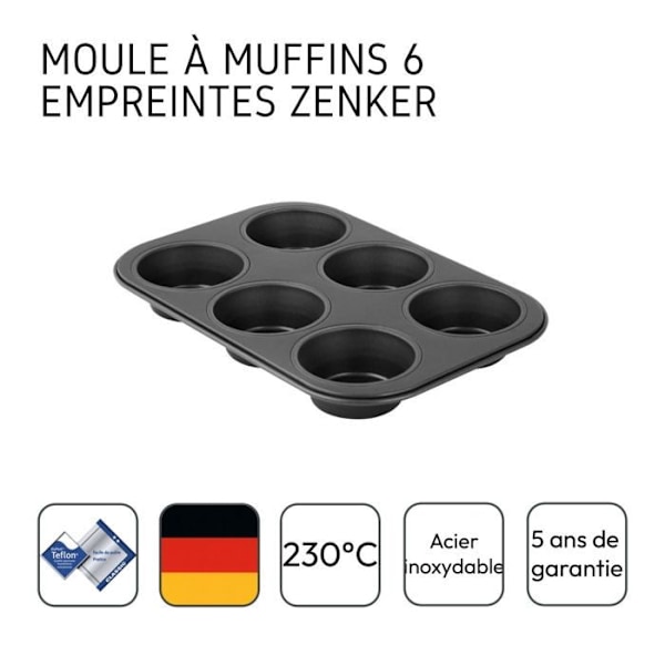 Muffinsform - Zenker - Svart metallisk - 6 fack - Rostfritt stål - Non-stick Svart