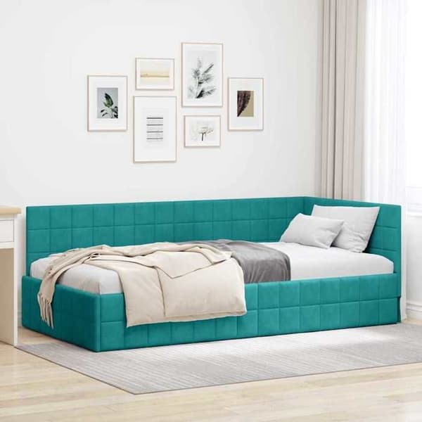 vidaXL Hörnsäng Turquoise 100 cm x 200 cm Sammet 42016406