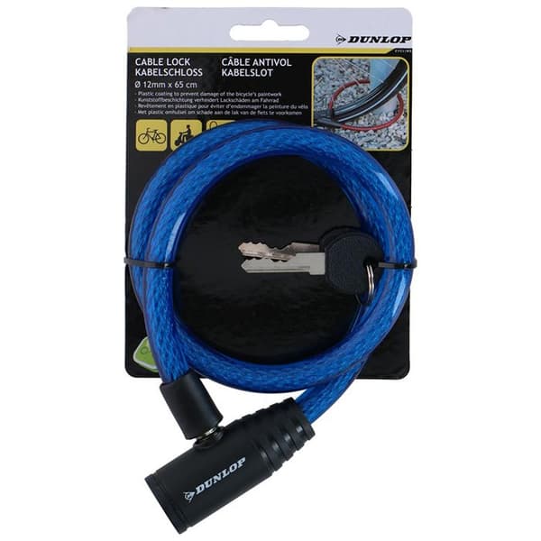 Dunlop - Cykellås med nyckel spiral 65 cm (blå)