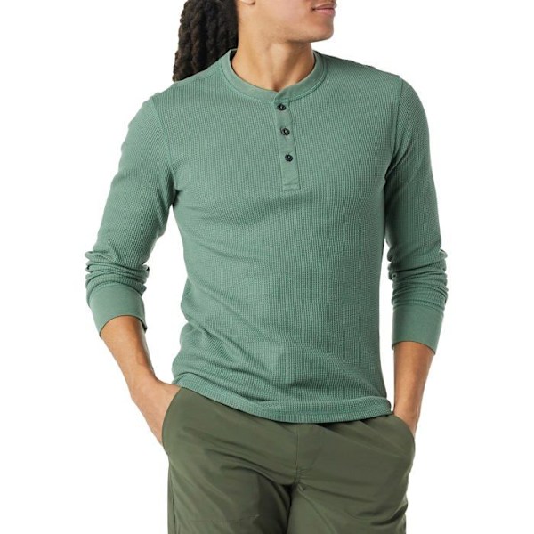 Essentials - AE1818370-GrenG-X-Large - Amazon Slim Fit Långärmad Honeycomb Henley-topp för män Grön XL