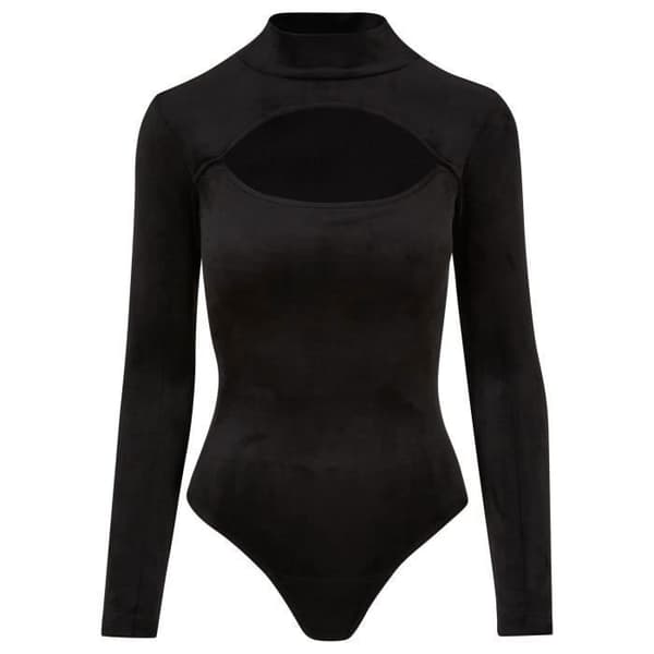 Urban Classics kropp med rullkrage i skuren sammet för kvinnor - svart, 93% polyester/7% elastan Svart jag