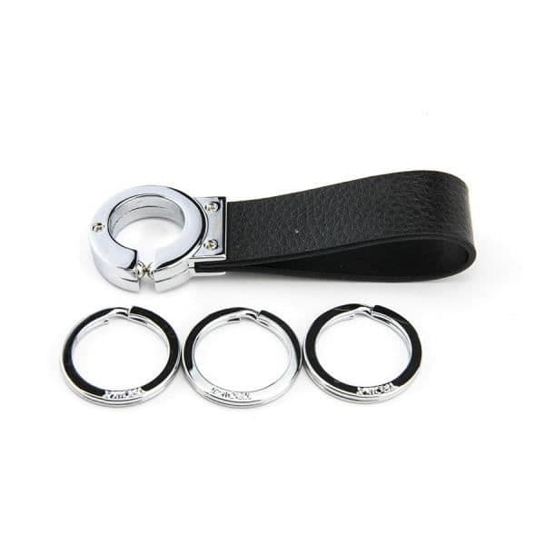 Nyckelring - TROIKA KR8-02-LE - Läder - Klicklås - 3 extra ringar Svart silver