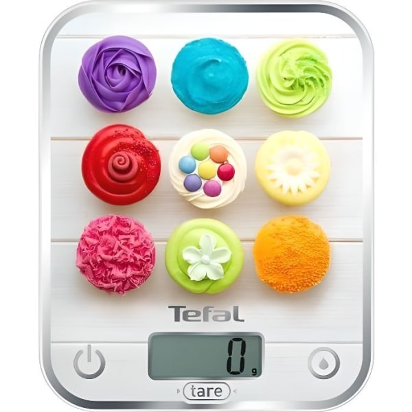 TEFAL Optiss Cupcake elektronisk köksvåg - 5 kg - Glasskiva - LCD-skärm