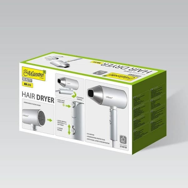Hårfön Feel Maestro MR-213 2100 W - Silver, 2 hastigheter, kompakt reseformat Silver