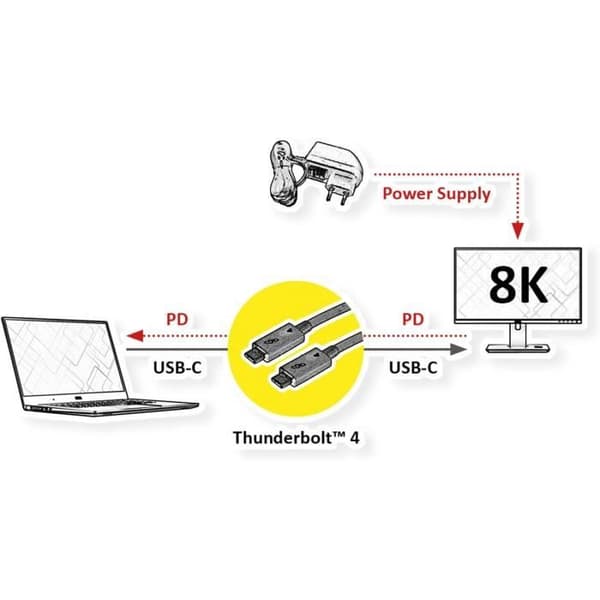 Thunderbolt 4-kabel - ROLINE - C-C - 40 Gbit/s - 100W - 2 m - Svart Svart
