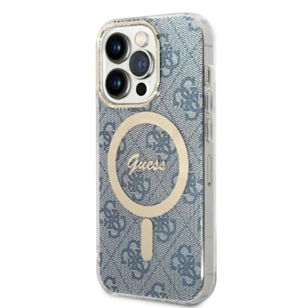 Guess Bundle Pack MagSafe 4G - Skalset för iPhone 14 Pro Max + MagSafe laddare (blå/guld) - 3666339102999