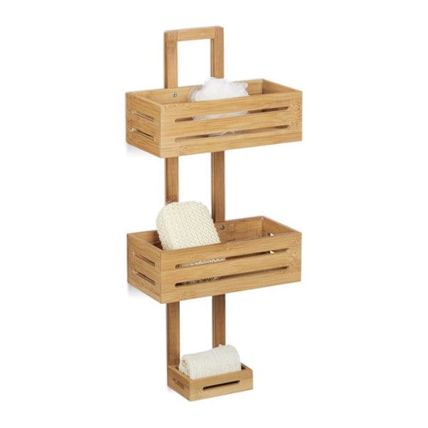 Relaxdays Bamboo Shower Caddy H x B x D: 65 x 28 x 15,5 cm 3 våningsfack, naturligt ljusbrun