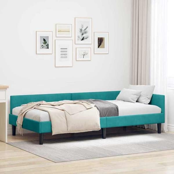 vidaXL Hörnsäng Turquoise 80 cm x 200 cm Sammet 42016142