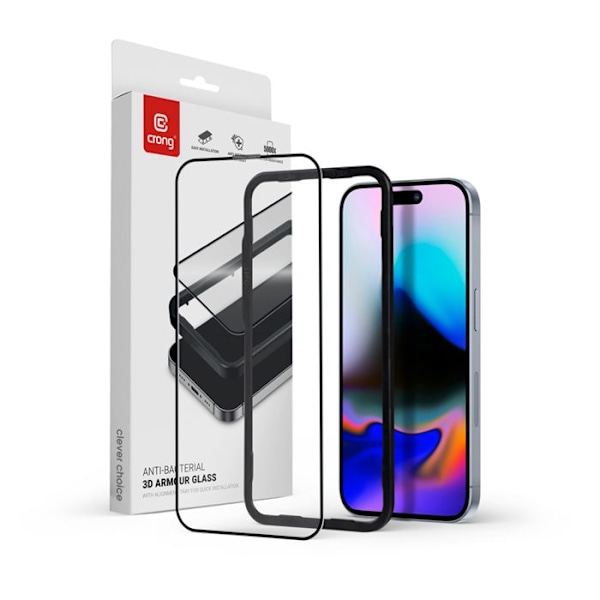 Härdat glas 9H för iPhone 16 Pro Max + installationsram Bacterial 3D Armor Glass Crong Anti