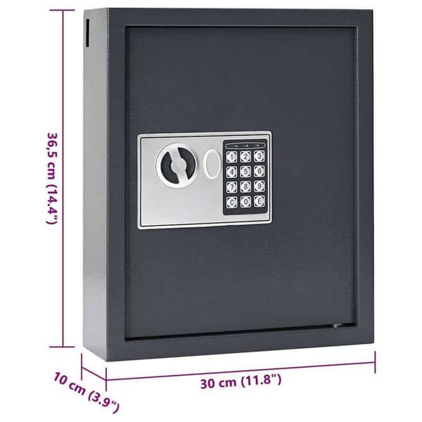 Digitalt kassaskåp - vidaXL - Mörkgrå - 30x10x36,5 cm - Solid stål - Elektroniskt lås - Nyckelfri säkerhet