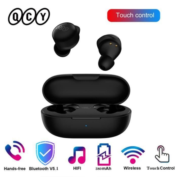 QCY T17 trådlösa hörlurar Bluetooth 5.1 Headset hörlurar Svarta