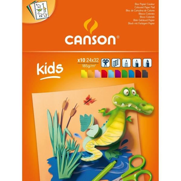CANSON Block Child 5 år+ 10 ark Creation® 24x32 - 185 g - 10 olika färger Flerfärgad