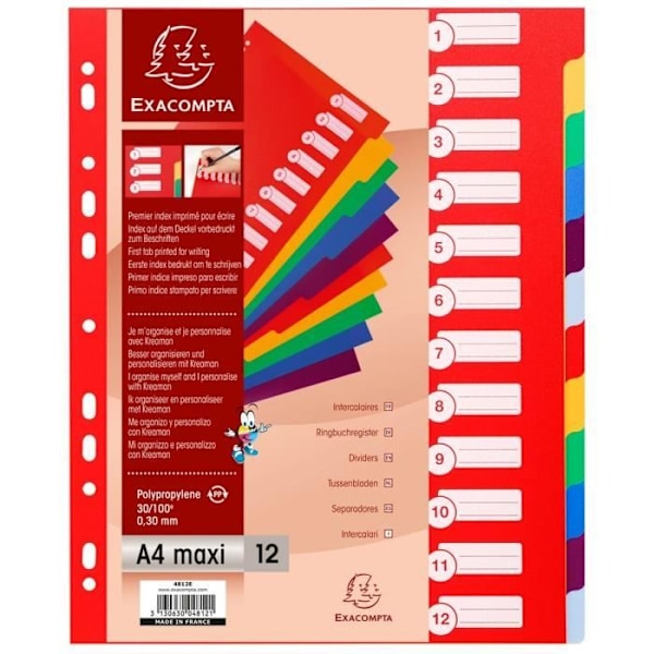EXACOMPTA Polypropenavdelare A4 Maxi 30x100e 12 positioner Flerfärgad
