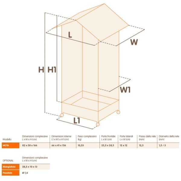 Fågelbur och voljär - Ferplast - Nota - Plast - 82x58xh166cm - Grå