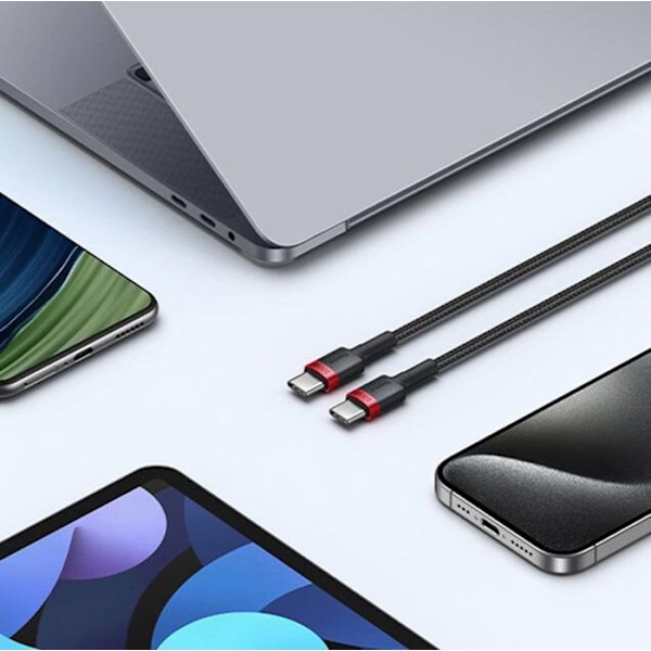 Cabel för laddning Baseus Cafule USB-C till USB-C 100W 1 m (2 stycken) Röd Svart + Grå Svart