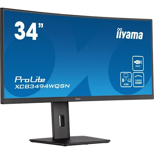 Böjd PC-skärm - IIYAMA XCB3494WQSN-B5 - 34" UWQHD - VA Panel - 0,4 ms - 120Hz - HDMI / DisplayPort / USB / KVM / USB-C dockning