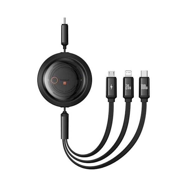 USB-C till Type-C, Lightning, Micro-USB datakabel, 100W, 1,1m - Baseus Free 2 Draw (P10368700111-04) - Svart kluster