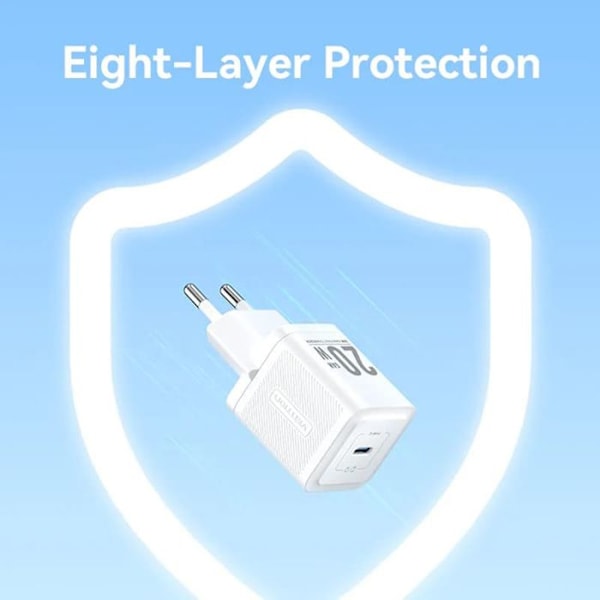 Laddare för EU-kontakt, GaN, 20W, Typ-C, Smart Charging - Vention (FEPB0-EU) - Svart