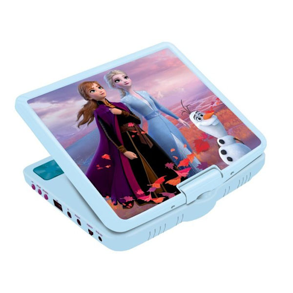 Bärbar DVD-spelare med 7" roterande skärm och USB-port, Frozen hörlurar Blå