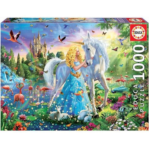 Fantasy Pussel 1000 bitar - EDUCA - Prinsessan och Enhörningen - Blå - Från 12 år - Barn Flerfärgad