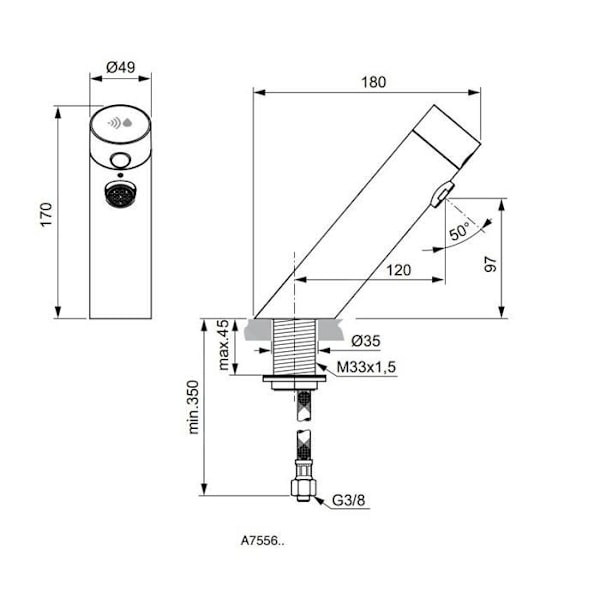 Ideal Standard SensorFlow Sensor tvättställsblandare utan blandare, batteridriven, krom A7556AA