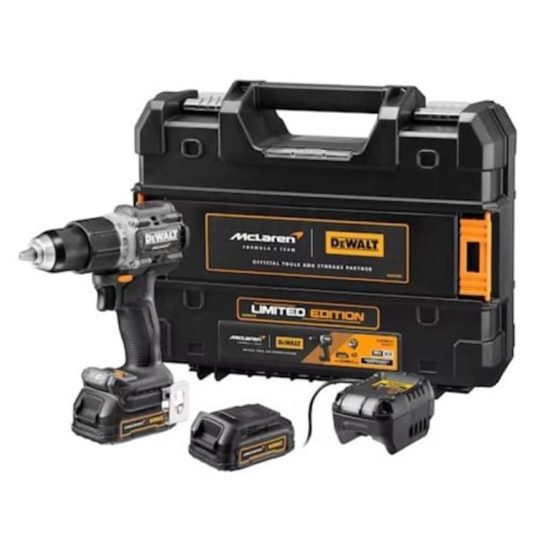 Percussionsborren XR 18V McLaren-utgåvan - DEWALT - med 2 batterier 18V 1.7Ah - laddare - koffert - DCD85ME2GT-QW