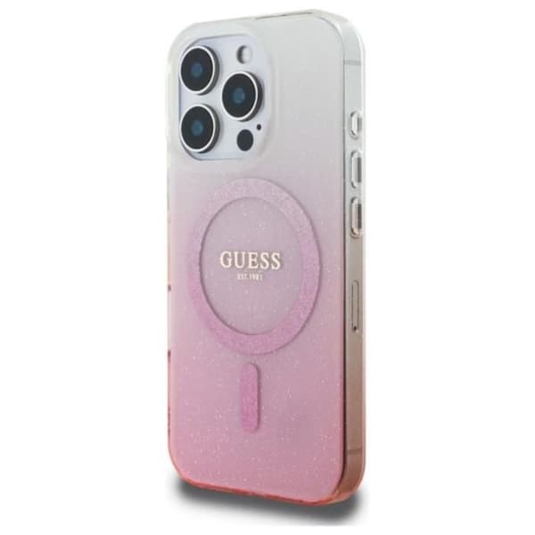 Coque Guess IML Glitter Gradient MagSafe för iPhone 16 Pro (Rosé)