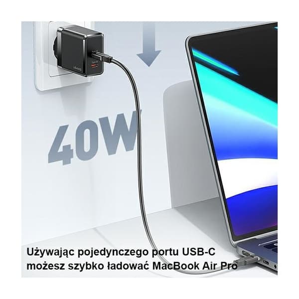 Laddare - USAMS - T54 - 2x USB-C - 40W - Snabbladdning - Kompatibel med iPhone och Android Vit