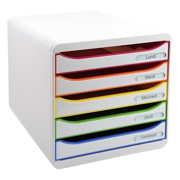 EXACOMPTA Big Box Plus Arkivmodul 5 lådor - 347 x 278 x 271 mm - Opak polystyren Vit/Harlekin White och Harlequin